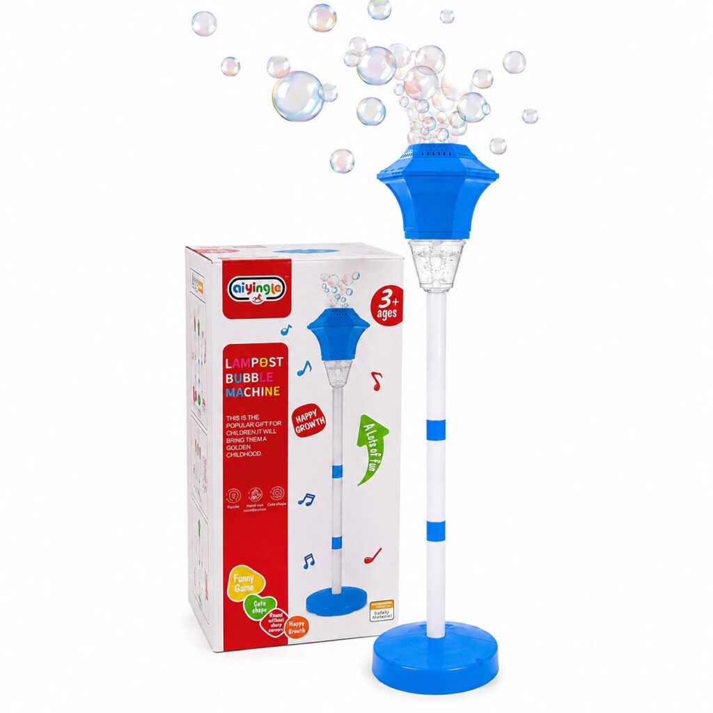 Máquina lanzadora de burbujas ajustable azul para niños