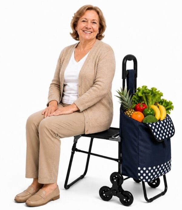 Carro de Compras con Asiento y 6 Ruedas Sube Escaleras
