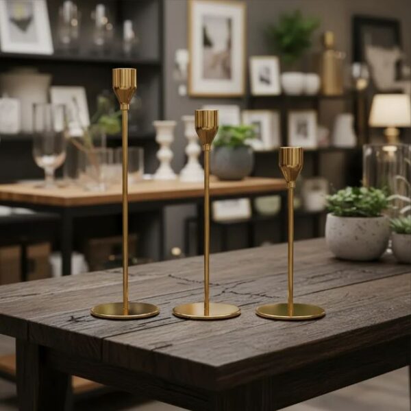Adorno de mesa elegante para cena de gala con candelabros dorados y velas encendidas