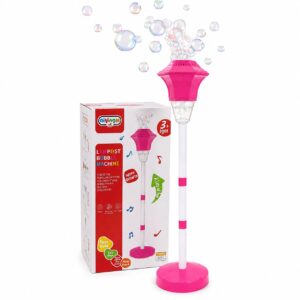 Lanzador de burbujas automático tipo farol azul con soporte y flujo continuo de burbujas