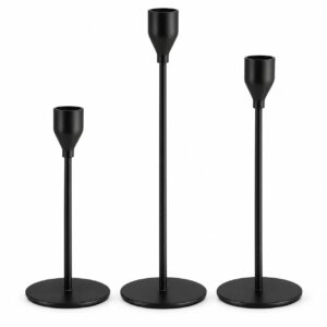 Set de 3 candelabros negros metálicos de diferentes alturas para decoración